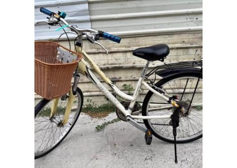 A212二手26吋24段速鋁合金SHIMANO變速捷安特GIANT淡黃色帶籃子后座腳踏車