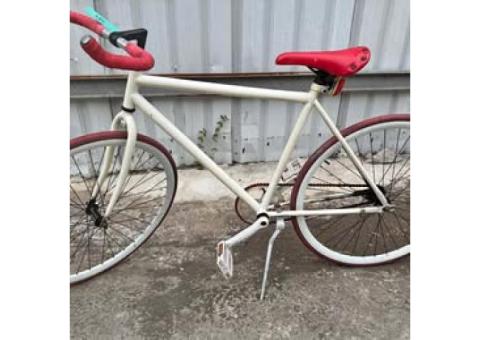 A184二手700C單速腳剎粉紅白牛角腳踏車